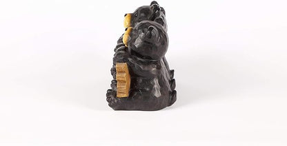 Bear Family Holding Welcome Sign Outdoor Garden Statue - 14.5" - Black