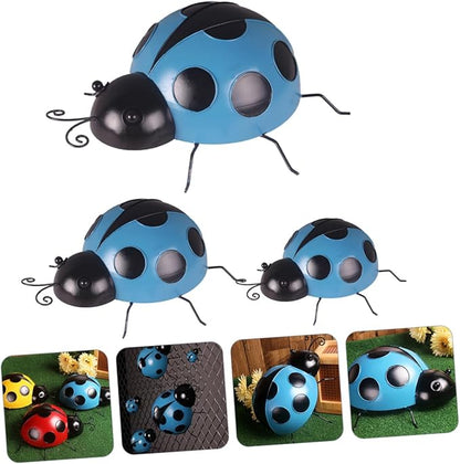 Holibanna 3pcs Simulation Ladybug Decorations for Garden Iron Art Ladybug Statues Outdoor Decor for Home Villa Courtyard Garden Ornaments
