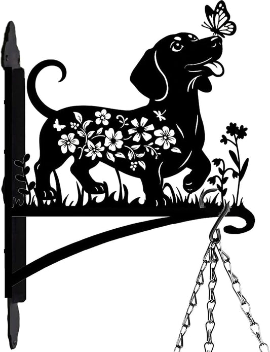 Rngmsi Metal Plant Hangers Outdoor, Dachshund Wall Mounted Hanging Plant Bracket Outside, Flower Pot Bird Feeder Wind Chimes Hangers Decorations