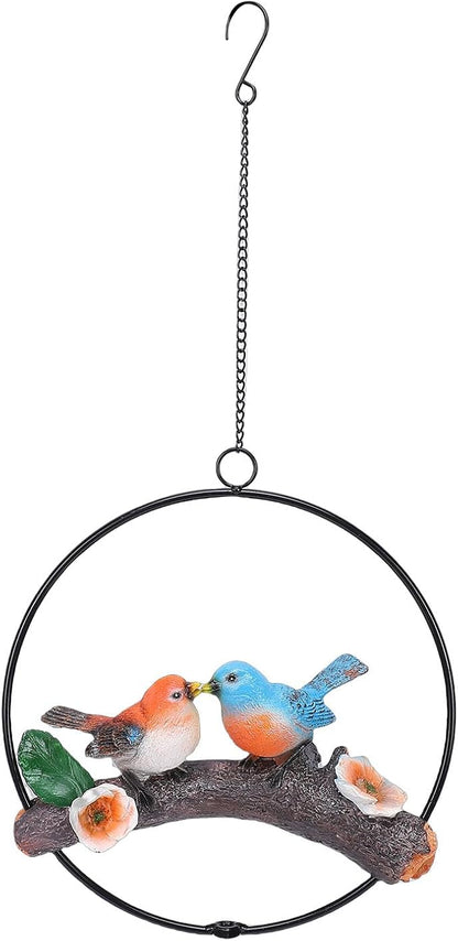 Zerodis Hanging Birds Statue Exquisite Decoration with Iron Ring Perfect for Garden and Patio Decor (Green Yellow) (Green Yellow) (Red Blue)