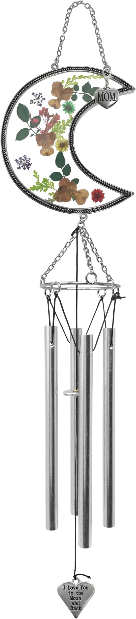 Mom Wind Chimes with Pressed Flowers - Colorful Floral Hanging Chime for Mom - Mother’s Day, Birthday for Mother - Decorative 20 Inch Outdoor or Indoor Mom Gift