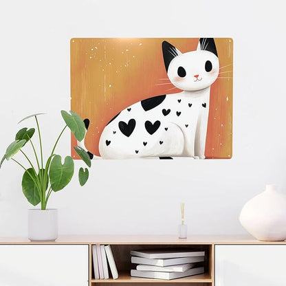 White cat with black heart shaped spots Tin sign,Metal Signs art wall Decor,Exquisite artistic plaque poster,for living room,cafe,Yard,Patio,Bedroom,gifts for Pet Lovers,12x16 Inch