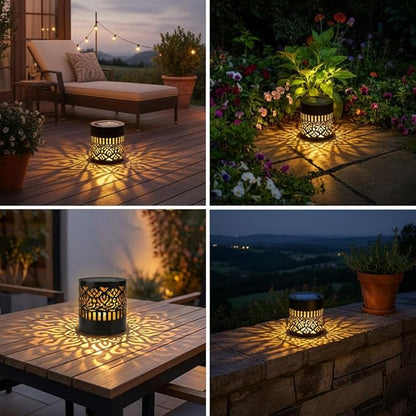 Decorative Solar Mandala Lights, Metal Solar Powered Outdoor Wall Lights Solar Powered Deck Step Stair Lights, Waterproof Mandalas Fence Light for Garden Post Patio Backyard Yard Decor (4, Peony)