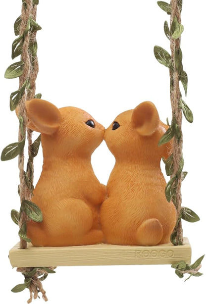 Swing Animals Garden Statue Outdoor Decor, Resin Hanging Animals Figurine Tree Ornaments Yard Art Sculpture for Stump Branch Patio Lawn Decorations (Couple Rabbits)