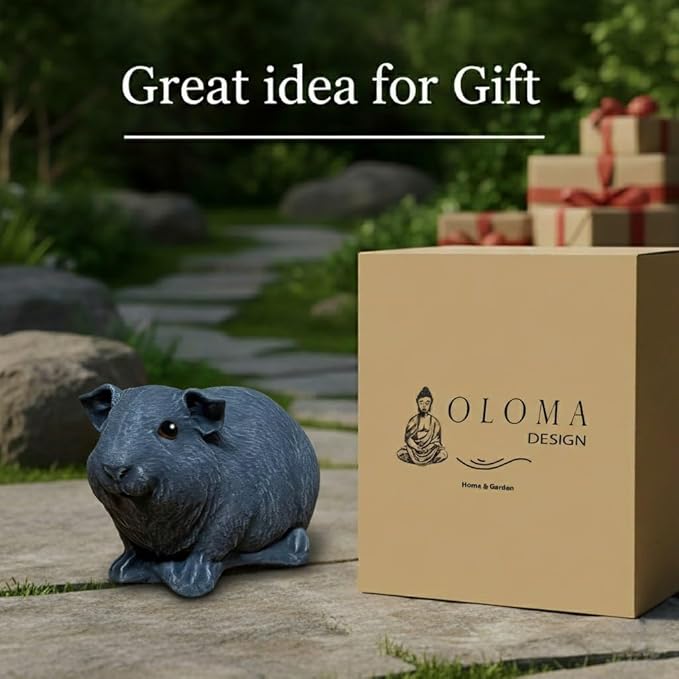 OLOMA Concrete Guinea Pig Animal Ornament Heavy Garden Sculpture with Protective Resin Finish Durable All Season Outdoor Indoor Accent for Landscape for Porch Patio Walkway Display