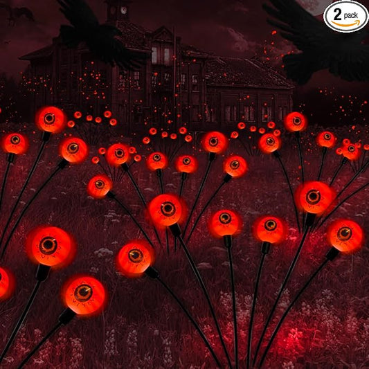 Outdoor Halloween Decorations Solar Spooky Lights-12LED Scary Eyeballs Swaying Firefly Light with Magic Party Garden Decor,Solar Halloween Path Lights for Grave Cemetery,Ghost Decor 2PACK Orange