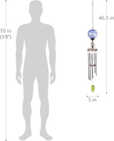 Exhart Wind Chimes, Solar LED Outdoor Garden Lighting, Blue Glass and Metal Wind Chime Lawn and Yard Decoration with Bronze Metal Finial, 5 x 46.5 Inch