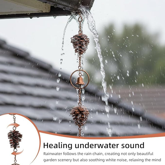 3.6ft Rain Chains for Gutters Aluminum, Outdoor Decorative Rainchain Heavy Duty Gutter Catcher Downspout Replacement, Durable Hanging Rain Gutter Chain for Eaves Drainage and Home Display (Pinecone)