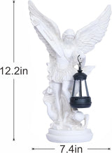 Solar San Miguel Arcangel Outdoor Garden Decor Statues 12.4" Solar St Michael the Archangel Satue for Yard Patio Lawn Porch Decorations Resin St Michael Figurine Religious Collection Sculptures Gifts