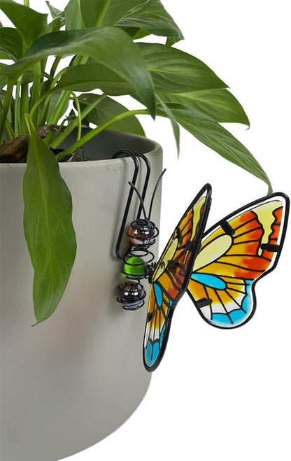 Metal Butterfly Flower Pot Huggers Dreamy Butterflies Planter Hanging Figurines with Color Beads Fill the Body 3.5 Inch Iron Insect Garden Art Sculptures Statues Hanger Ornaments for Yard Fence (D)