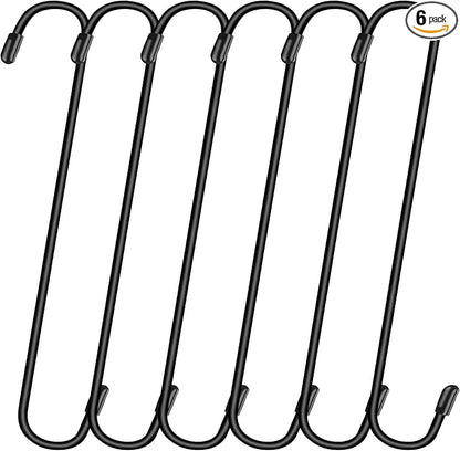 Dpyrrhic 6 Pack 10 Inch Large S Hooks for Hanging Plants,Black Extra Matel Heavy Duty Hook for Hang Brsket,Bird House,Clothes,Kitchenware