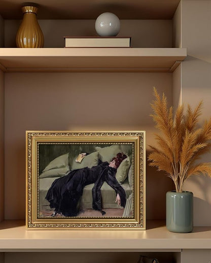 ARPEOTCY Vintage Gold Framed Wall Art, Classical Trendy Woman Gallery Paintings, 8x10 inch Small Victorian Farmhouse Canvas Prints Home Decor, Wall Decor for Living Room Bathroom Bedroom Shelf