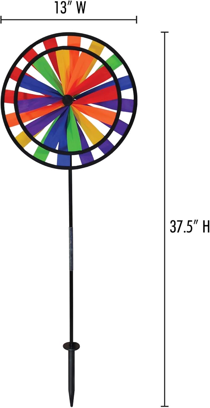 In the Breeze 13-Inch Double Wheel Rainbow Spinner, Outdoor Ground Décor, 2683