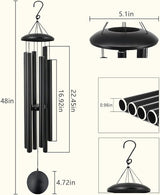 48 Inch Memorial Wind Chimes Outdoor, Large Deep Tone with 6 Heavy Aluminum Tubes, Hand-Tuned Sympathy Gift for Loss of Loved One, Garden Hanging Decor for Yard, Black (48")