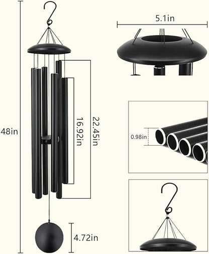 48 Inch Memorial Wind Chimes Outdoor, Large Deep Tone with 6 Heavy Aluminum Tubes, Hand-Tuned Sympathy Gift for Loss of Loved One, Garden Hanging Decor for Yard, Black (48")