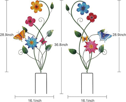 YEAHOME Garden Decor for Outside, 2 Pack 37“ Metal Butterfly Garden Stakes, Spring Wall Decor, Colorful Look & Personalities Flowers Yard Art for Outdoor Lawn Backyard Porch Patio Home Decorations