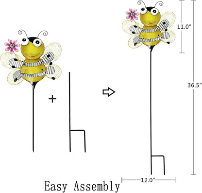 Garden Decor Metal Yard Stakes Spring Lawn Art Decorative Plant Stake Indoor Outdoor Ornaments Decoration for Patio Pathway Backyard (Bee)