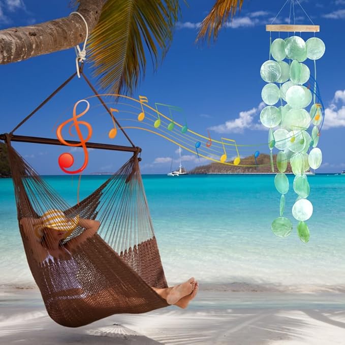 Vindar Wind Chimes for Outside, Handcrafted Shell Windchime Ocean Style Chime for Indoor Outdoors Decor, Garden Decor Gift for Women, Mom, Grandma (Light Green)