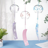 BENECREAT 3pcs Japanese Wind Chimes Pink Blue Light Purple Flower Wind Bells Handmade Glass Pendants for Wedding Festival Gift, Garden Window Outdoor or Indoor Home Decors