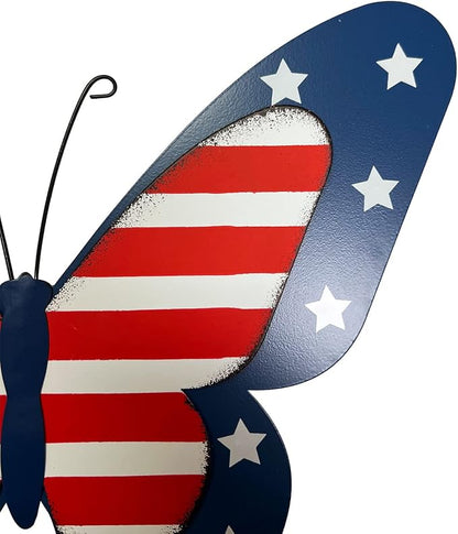 SAGUZOU Rustic Hanging Metal American Flag Patriotic Butterfly Wall Door Yard Signs 4th of July White Blue Red Independence Day Memorial Day Fence Decor Indoor Outdoor Decorations