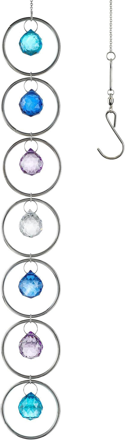7 Chakra Crystal Suncatcher Pendant Strand with 7 Colored 2Inch Crystal Balls and Gold Loops for ndoor Outdoor Home Garden Decor Birthday Gift
