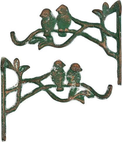 Vintage Cast Iron Hanging Plant Brackets Decorative Plant Hanger,2 Pack Green Wall Mounted Flower Pot Hooks,Outdoor Bird Feeder Hanger,Garden Hooks for Wind Chimes,Lanterns,Birdhouse