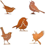 5PCS Rusty Metal Birds Decorations, Garden Yard Art Outdoor Ornaments, Bird Silhouette Statues for Fence Trees, Rustic Cardinal Gifts Spring Decorations (Style B)