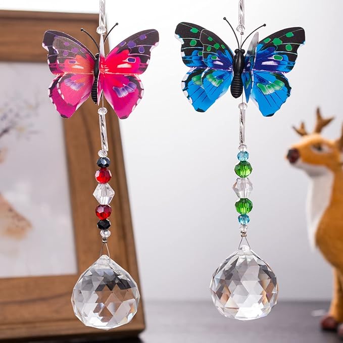 Crystal Garden Suncatcher Butterfly Hanging Crystals Ornament for Window Rainbow Maker Prisms Home Decor Sun Catcher Gift Idea for Mom Grandma (Blue)