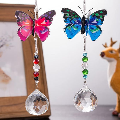 Crystal Garden Suncatcher Butterfly Hanging Crystals Ornament for Window Rainbow Maker Prisms Home Decor Sun Catcher Gift Idea for Mom Grandma (Blue)