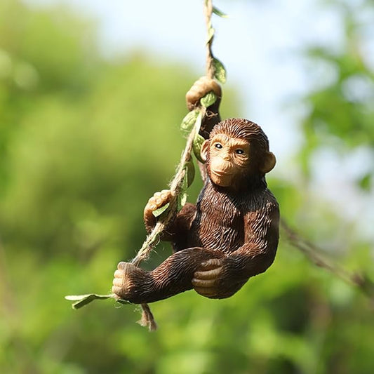 Hanging Animal Garden Statue Outdoor Tree Hugger, Resin Climbing on Vine Figurine Wall Art Sculpture for Patio Lawn Yard Ornaments (Monkey)