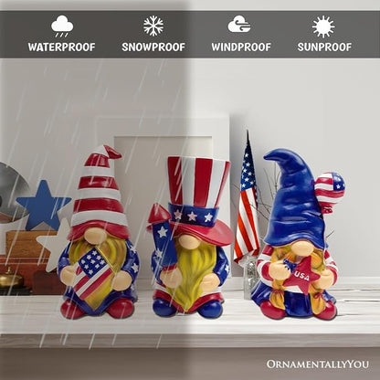 OrnamentallyYou Spring & Summer-Themed Garden Statues – Adorable Outdoor Decor for Lawn, Patio & Porch (Patriotic Gnome Trio Figurines, 6" Set of Three Garden Statues and July 4th Decoration)