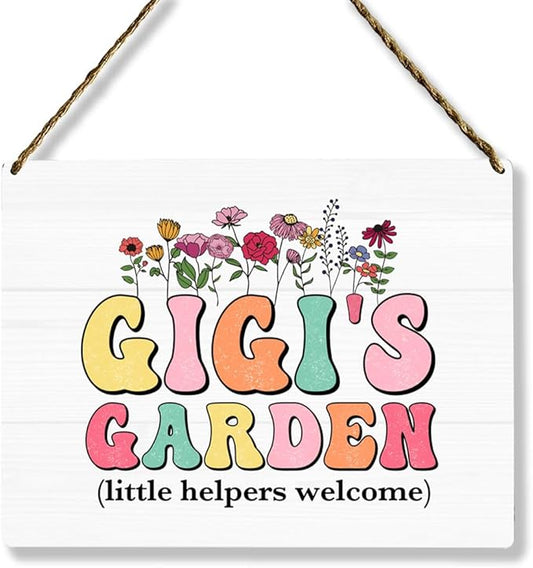 Gigi's Garden Wooden Sign Decor, Indoor Decoration Hanging Signs 8x10 Inches, Outdoor Garden Decor Yard Wall Hanging Decor Sign, Mothers Day Gifts Birthday Gifts for Mom Grandma