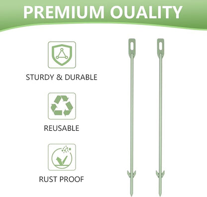 2 Pack Yard Sign Stakes Metal, 16.5" Long 0.3" Thick, Plant Support Stakes for Indoor & Outdoor Plants, Sign Poles Stakes, Tent Stakes for Outdoor Camping, Easy to Install - Green