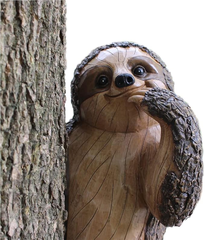 Sloth Tree Hugger, Spring Outdoor Decorations, Resin Garden Sculpture Ornament, Tree Peeker Statue, Easter Garden decor Sloth Gift for Housewarming, Handmade with Details, Durable & Waterproof
