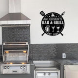 MeMate Bar & Grill Signs,Large Metal Sign Outdoor,BBQ Zone Sign,Grill to Personalize,Personalized Barbecue Signs Kitchen Decor,Custom Name Outdoor Plaques for Backyard Oasis Patio,Bar & Grill (Black)