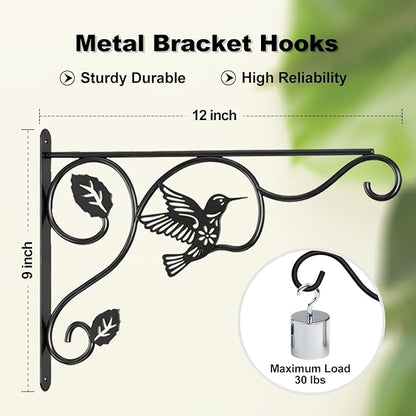 Plant Hooks for Hanging,2 Pack Outdoor Wall Hooks,Sturdy Metal Hanging Plant Hook, 12 Inch Heavy Duty Hooks for Hanging Planters,Wind Chimes,Lanterns,Bird Feeders,Garden,Home,Patio Decor,Black