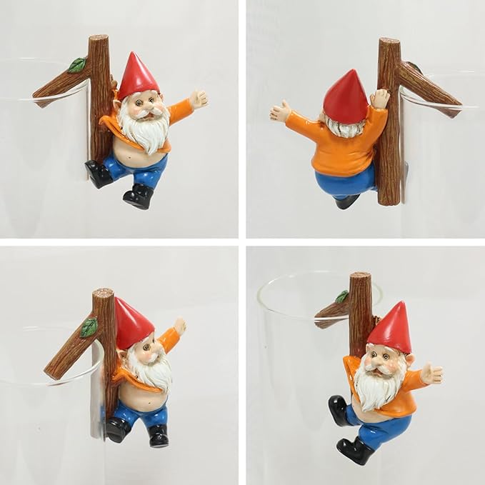 Funny Garden Gnome Statue Flower Pot Hugger, Jackets Hanging on Branch Gnome Figurine Resin Sculpture Outdoor Decor Patio Lawn Yard Fence Plant Pot Ornaments