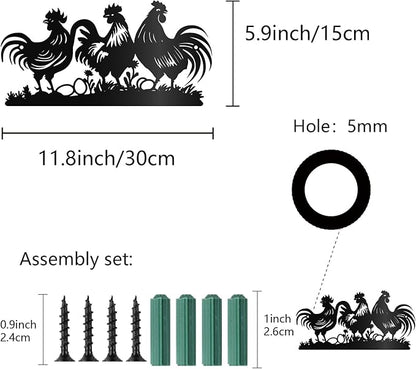 CREATCABIN Farmhouse Metal Wall Decor Hanging Sculpture Wall Art Rooster Hen Chick Egg Rustic Sign Wall Silhouette Artwork Decoration for Indoor Outside Home Office Hotel Black 11.8 x 5.9 Inch