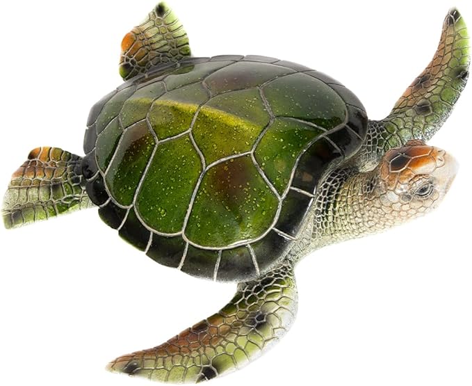 Resin Sea Turtle Decorative Statue - 16x15 Inch Tropical Wall and Garden Art -Ocean-Themed Décor for Home - Beach House - Coastal - Marine Enthusiasts (Green)