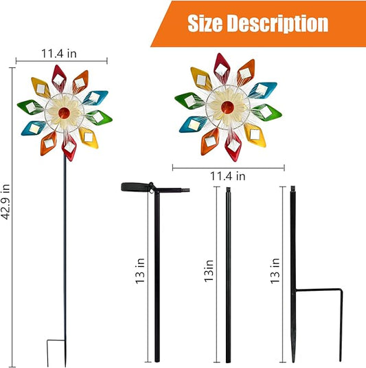 Solar 45" Sunglasses Wind Spinners for Yard and Garden, Metal Clearance Windmill Kinetic Wind Spinner Outdoor Decor, Wind Sculpture Yard Art Decorations for Patio & Lawn