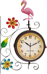 Flamingo Vintage Double Sided Wall Clock with Metal Frame Antique Wall Clock for Outdoor Decorative Art Decor for Living Room Restaurants Office Kitchen Silent Watches & 360 Degree Rotate