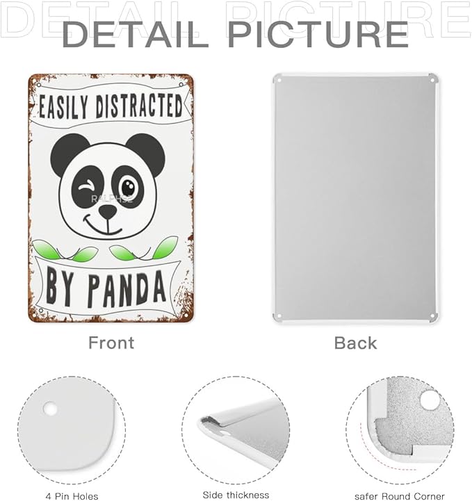 Vintage Metal Tin Sign Easily Distracted By Pandas 8x12 Inches Retro Wall Decor for Home,Garden,Patio,Office,Kitchen,Bedroom,Funny Quotes and Gothic Designs