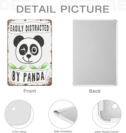 Vintage Metal Tin Sign Easily Distracted By Pandas 8x12 Inches Retro Wall Decor for Home,Garden,Patio,Office,Kitchen,Bedroom,Funny Quotes and Gothic Designs