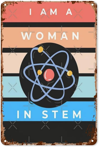 Patio Wall Decor I Am A Woman In Stem Steminist Vintage Signs Metal Plaques Vintage Retro Tin Sign Cute Funny Bathroom Yard Wedding Street Garage Plaque Wall Decor 8X12inch