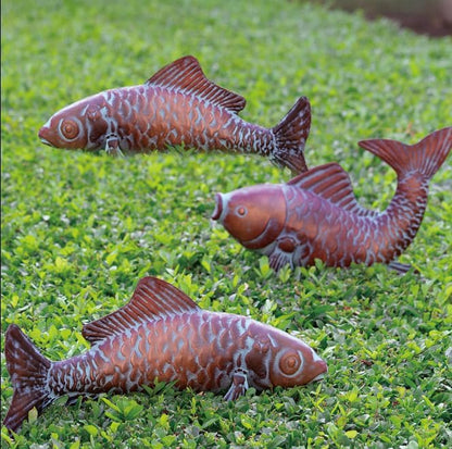 Outdoor Garden Statues Koi Fish Decor,Antique Copper Garden Sculptures & Statues for Outside,Patio,Backyard,Pond,Home,Decorations,Metal Yard Art Fish Stakes,Gifts for Mom Grandma,Set of 3