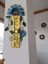 Attraction Design Welcome Sign for Front Door Decor Hanging Sign, Metal Flower Welcome Door Sign Wall Art Decor Hanging for Indoor Outdoor Patio Garden Yard Sign Porch Decoration 15.25X8.5In (C)