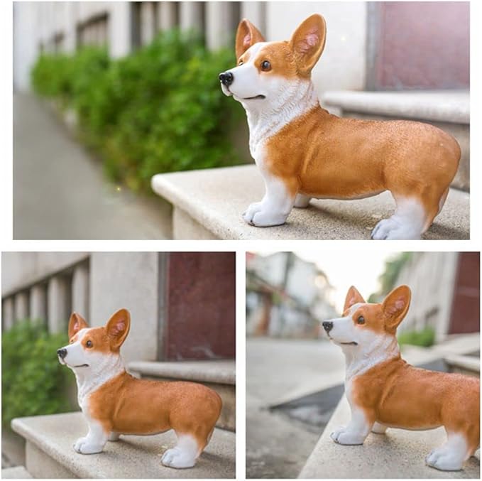 Garden Corgi Statue Dog Figurines Indoor/Outdoor Garden Landscaping Sculpture for Patio, Yard or Lawn Flower Pots Balcony Ornaments