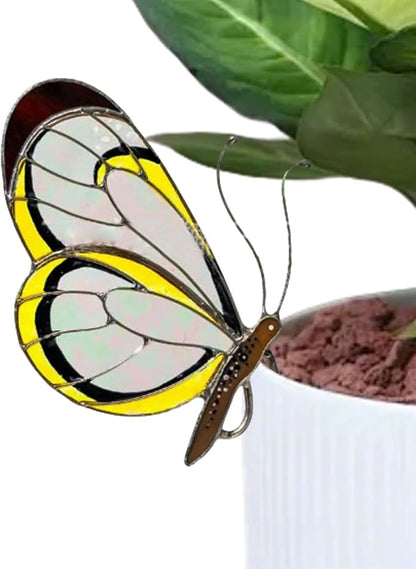 Stained Butterfly Plant Sun Catcher for Gardens, Or Patios Plant Gifts (Yellow)