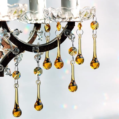 12pcs Raindrop Crystal Chandelier Prisms Parts, 53mm Hanging Crystals Beads for Chandeliers, Home Decoration (Topaz)