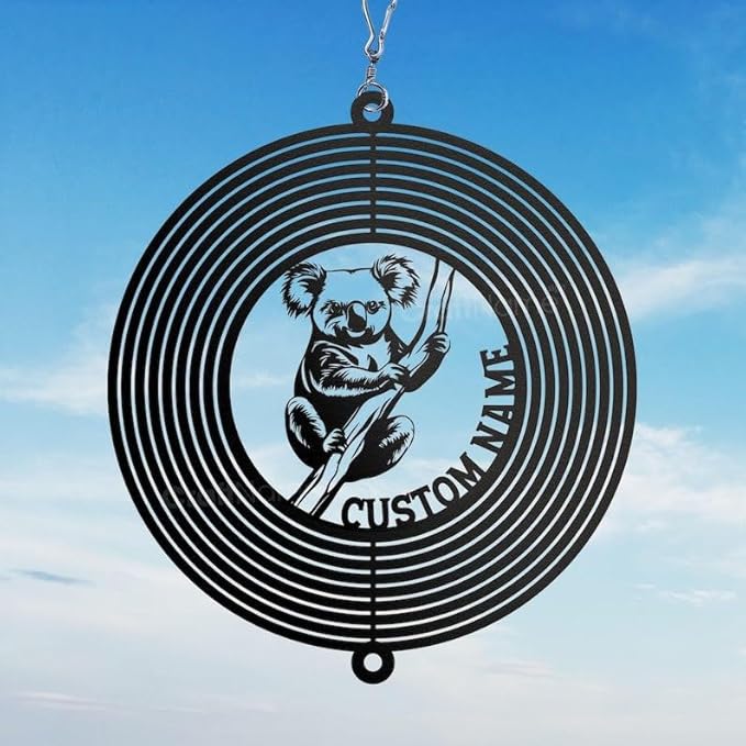 Personalized Koala Metal Wind Spinner, Custom Outdoor Ornament for Yard Display, Kinetic Wildlife Sculpture, Animal Gift (Koala Garden Wind Spinner)